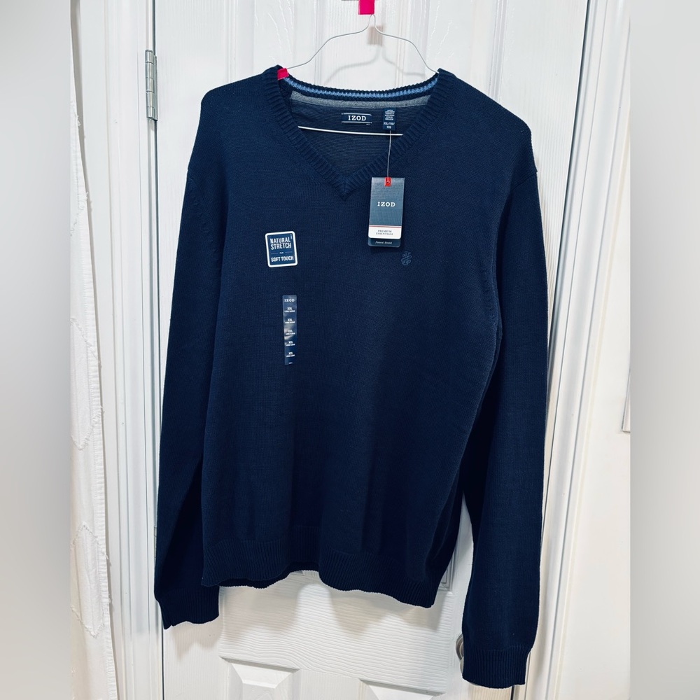 Izod Men's Classic Navy Blue V-Neck Sweater, XXL, NWT